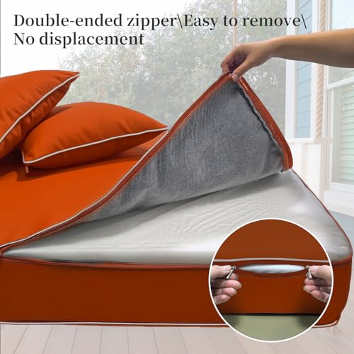 Image of Outdoor Daybed Cushion Cover Twin,Daybed Mattress Bolster Pillow Fitted Sheet Cover,Twin Size Outdoor Daybed Cushion Covers (Spice Orange, 75 * 39 * 6in)