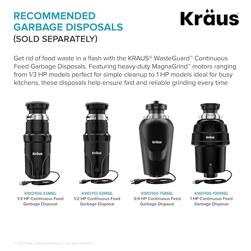 Image of KRAUS Garbage Disposal Air Switch Kit with 2 Flat-Top Push Buttons in in Spot-Free Stainless Steel and Brushed Brass, AC Adapter, Power Cord, and Air Tube Included, KWDA-200BB
