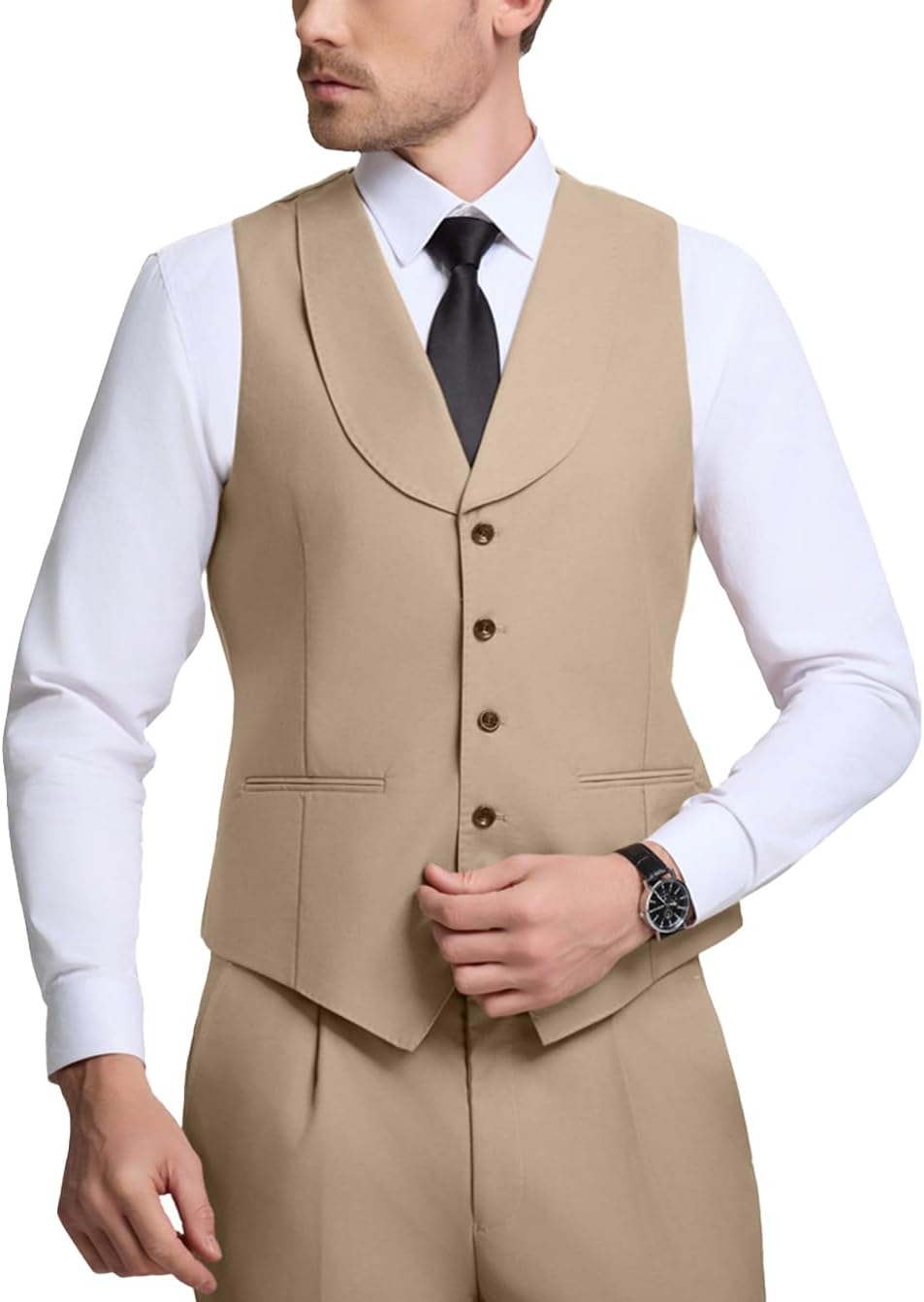 Mens Vest Pants Suits Set 2 Pieces Slim Fit Groomsmen Suit for Men Formal - Image 2
