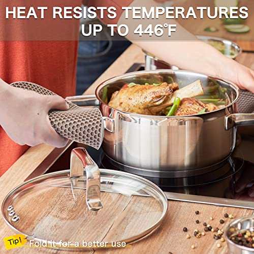 Image of Silicone Trivets for Hot Dishes, 4 PCS Multipurpose Heat Resistant Mat Thick Silicone Hot Pads Pot Holders for Kitchen Counter, Flexible Jar Opener Food Grade Spoon Holder, Silicone Coasters (Almond)