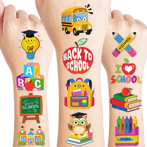 Image of 96 PCS Back to School Pre-Cut Temporary Tattoos for Kids | | Cute Themed Birthday Party Favors, Supplies, Decorations, Fake Tattoo Stickers, School Prizes & Gifts Boys & Girls & Students