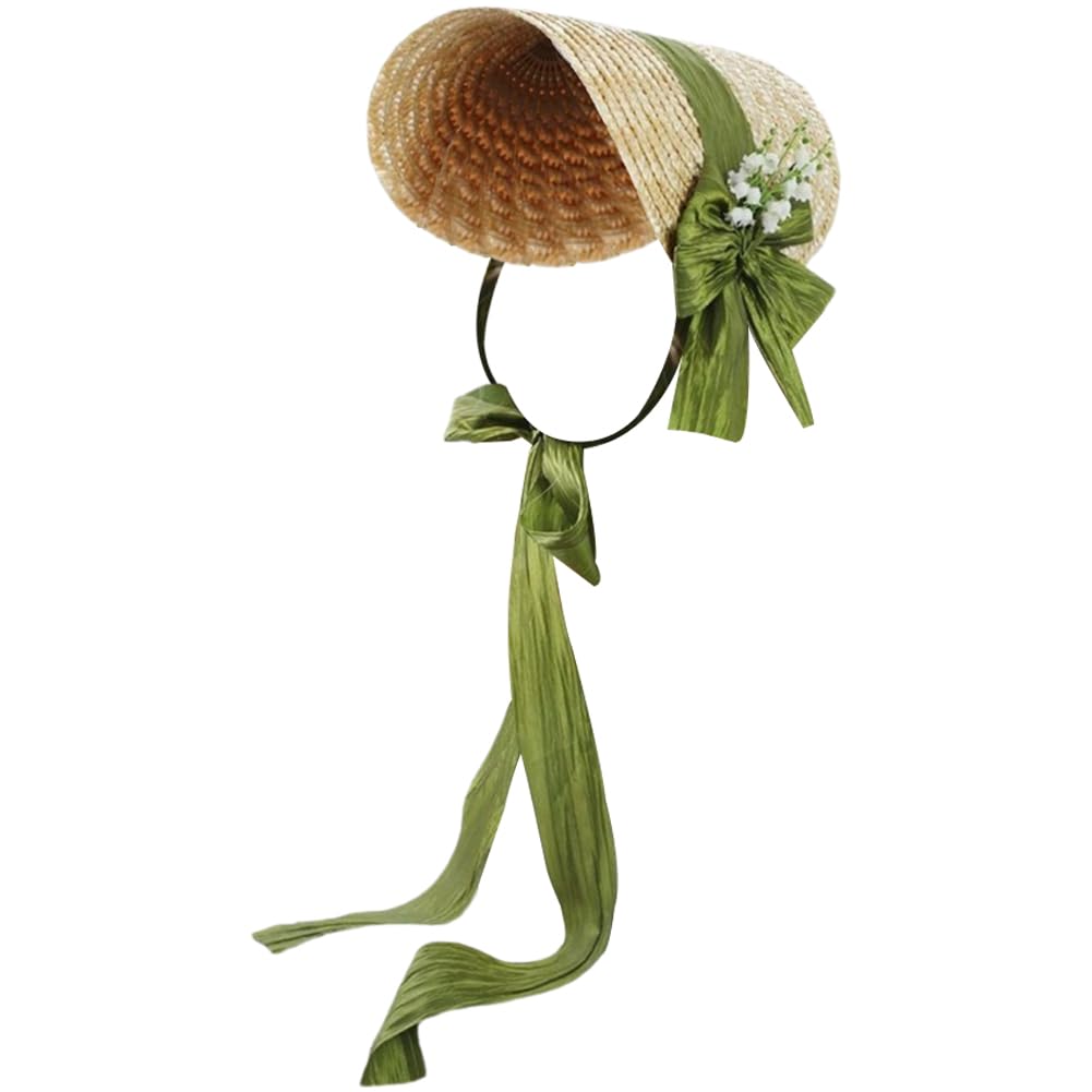 Danlai Women's As Show Victorian Wedding Tea Party Bonnet Lolita Hat Vintage Flowers Beach Sun Straw Weaving Hats