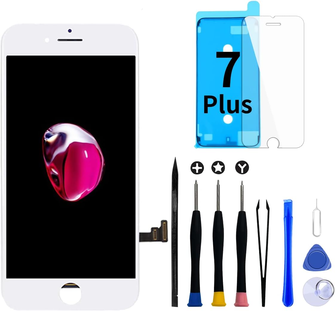 GOLDWANGWANGfor iPhone 7 Plus Screen Replacement White,5.5" 3D Touch LCD Screen Digitizer Replacement Frame Display Assembly Set with Repair Tool kit + Tempered Glass Screen Protector + Instruction