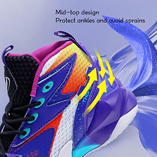 Image of VITUOFLY Kids Basketball Shoes Boys Sneakers Girls Mid-top Sports Shoes | Ankle protection, Non-slip TPR outsole, Cushioned shock-absorbing EVA midsole, Indoor outdoor sports for little & big kids