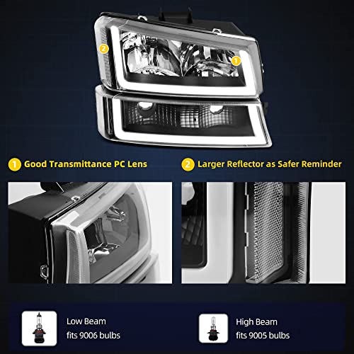 Image of DWVO LED DRL Headlight Assembly Compatible with 2003-2006 Silverado Black