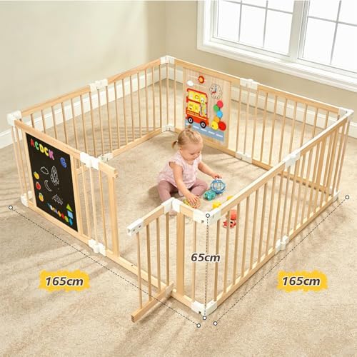 Parc bébé bois grand format portable avec porte et centre d'activités - 7