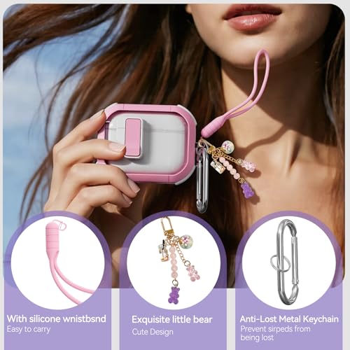 Image of Ekoonpft for AirPods Pro 3 Case with Safety Lock, Clear Case with Cleaner& Keychain Compatible with Apple AirPods Pro 3rd Generation 2025 for Women Girly, Anti-Scratch, Full Protective,Pink