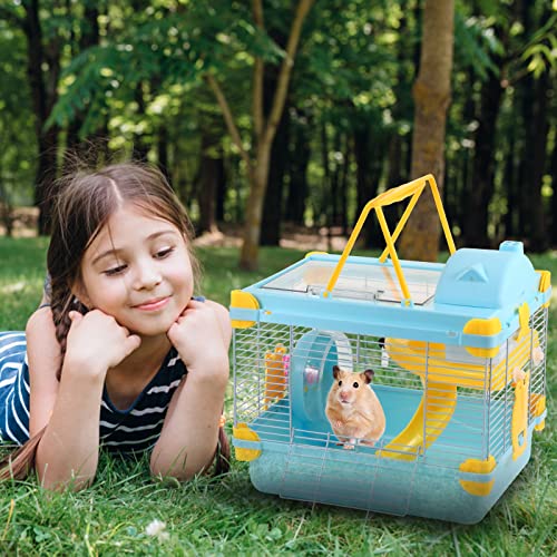Misyue Dwarf Hamster Travel Portable Carrier Cage 2-Floors Syrian Hamster Home House Rodent Habitat Cage for Dwarf Hamster,Ferrets - Image 2