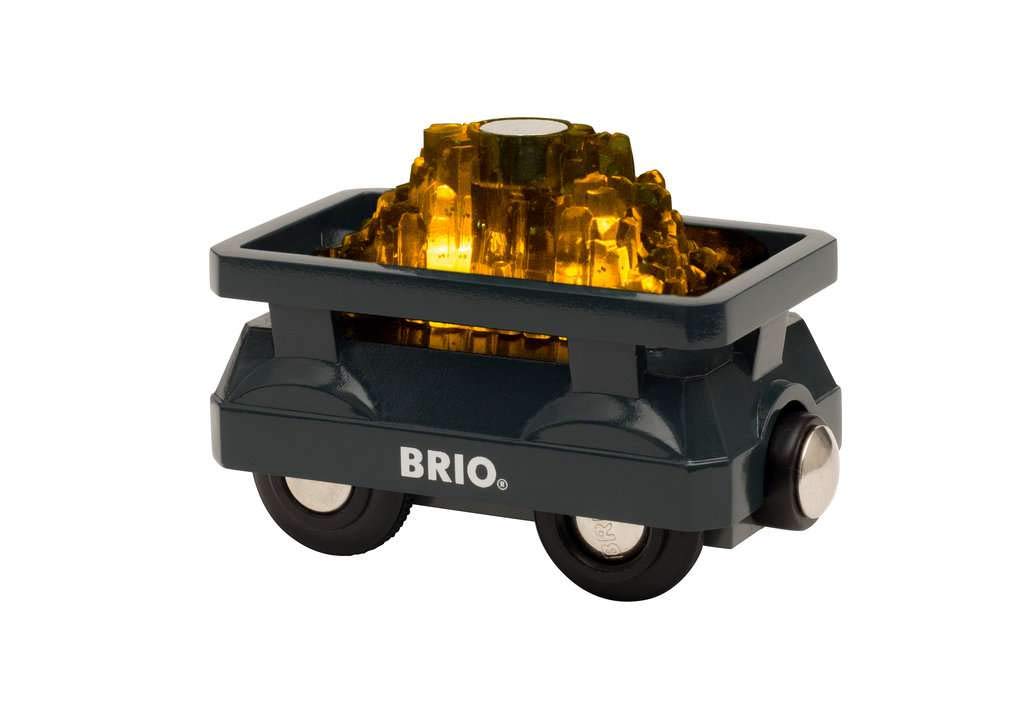 BRIO World 33889 Große Goldmine mit Sound-Tunnel – Zubehör Holzeisenbahn – Kleinkinderspielzeug empfohlen für Kinder ab 3 Jahren & Bahn 33896 - Goldwaggon mit Licht
