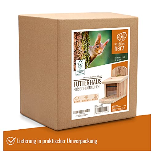 wild dier hart | Eekhoorn Voederhuis - Eekhoorn Vogelvoeder gemaakt van geschroefd massief Hout, Weerbestendig, Voerstation voor de Eekhoorn, Voerstation voor Balkon en Tuin, Eekhoornhuisje, Voeder - Image 5