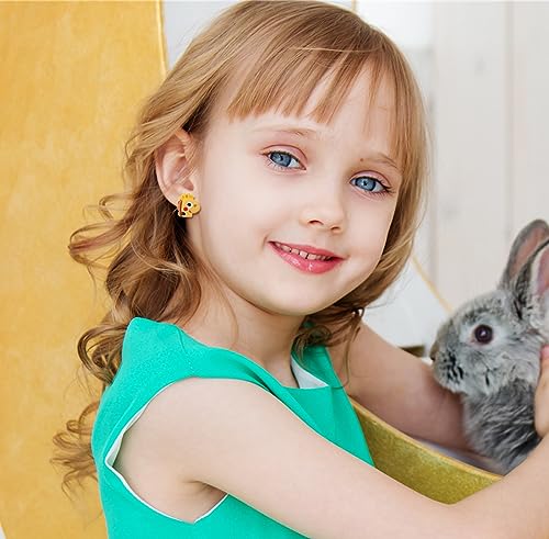 50 Pairs Colorful Cartoon Earring Set for Girls and Kid, Hypoallergenic Earrings for Girls with Surgical Steel Post,Flower Mushroom Pineapple Animal Frog Star Heart4