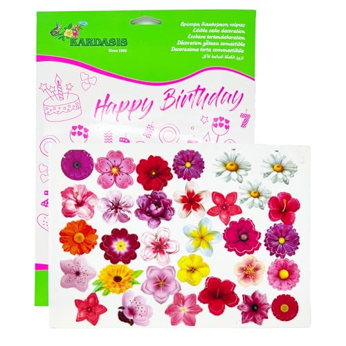 Kardasis 31 Fleurs Comestibles en Azyme – Décoration Gâteau pour Cupcakes, Muffins & Desserts | Fleurs en Papier Comestible pour Anniversaire, Mariage &...
