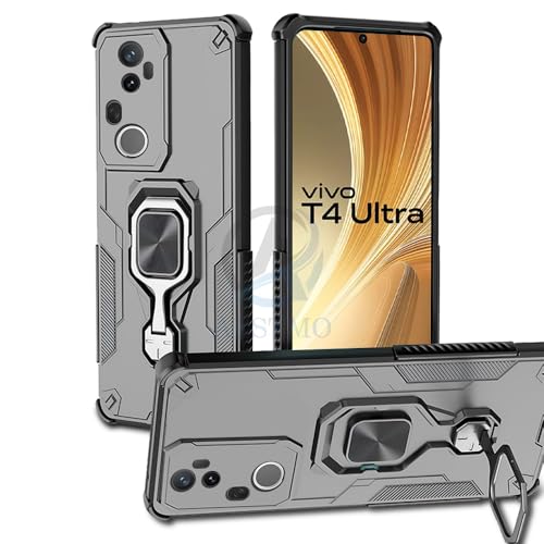 Image of AESTMO Armor Back Cover for Vivo T4 Ultra 5G | Ring Holder & Kickstand & Camera Protection in-Built | 360 Degree Protection Back Case Cover (Black)