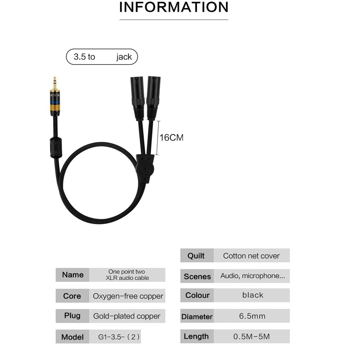 Cavo Hifi da 3,5 mm a 2 maschi OFC Adattatore da 3,5 mm a 3 pin for PC Cuffie MP3 Mixer Console(3 Meters)