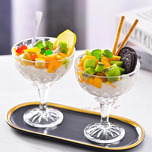 Starluckint 3Pcs Glass Ice Cream Bowls, 8Oz Clear Footed Dessert Bowls, Crystal Thick Sundae Cups, For Dessert, Snack, Salad, Pudding, Cocktail, Fruit Holiday Party (Color : Rhombus) #TOP5