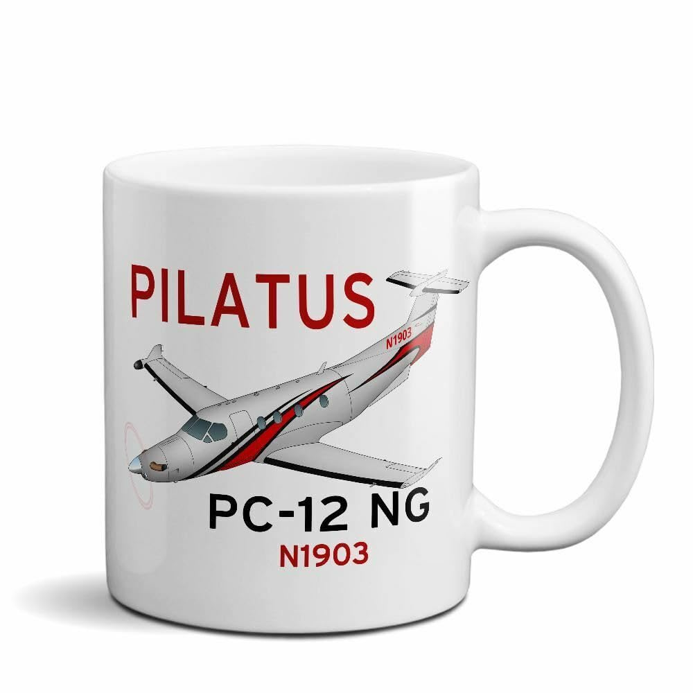 Flyboy Toys Pilatus PC-12 NG Airplane Ceramic Mug - Personalized w/N# Printed Coffee and Tea Ceramic Mug- 320 ML Ceramic Coffee Mug 9762