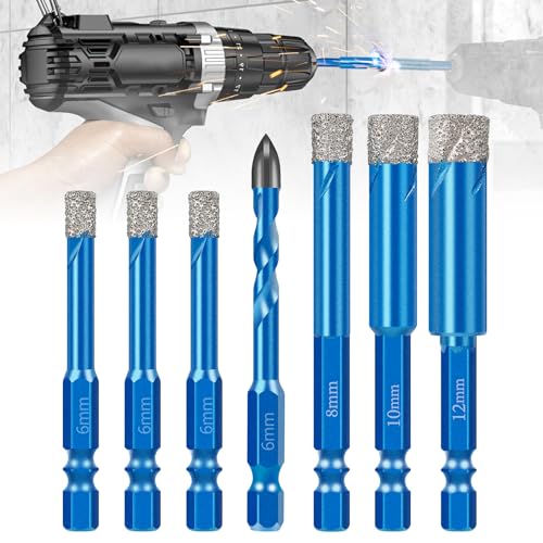 LYDODOKA 7Pack Diamond Drill Bit Set for Ceramic, Tile Hole Saw Kit, Portable Ceramic Tile Drill Bits, Precise Drilling Glass Drill Bit, Diamond Hole Saws for Glass Ceramic Porcelain Tiles Marble