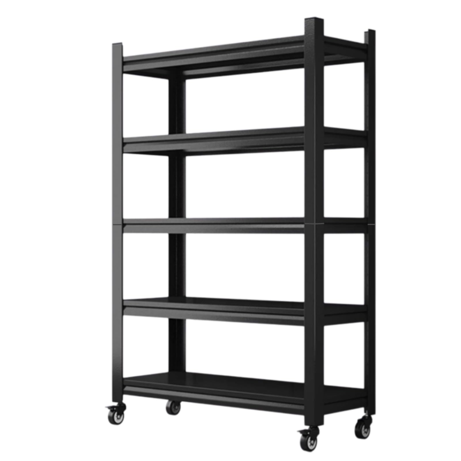 Scaffali in metallo regolabili a 5 ripiani resistenti con ruote bloccabili, scaffale indipendente industriale per garage, magazzini, capannoni, soluzione di nizzazione robusta e versatile (90 x 40 x
