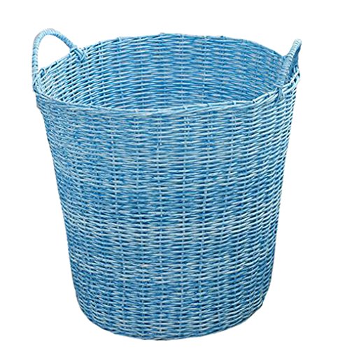 Mytodo Multicolor Handmade Plastic Woven Laundry Basket Toy Storage Bucket Basket (Blue A) #TOP21
