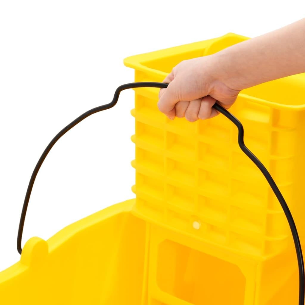 Cubo de fregona con prensa y ruedas amarillo 36 L polipropileno resistente con mango y señales de advertencia para oficina, restauración, hospital, limpieza de edificios