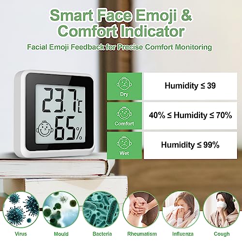 Hygrometer Thermometer Innen Digital Vaikby 4 Stück- Luftfeuchtigkeitsmesser & Raumthermometer, Hohe Präzision, Einfach abzulesen, Energiesparend, für Innenräume wie Wohnzimmer, Schlafzimmer, Büro – Bild 4