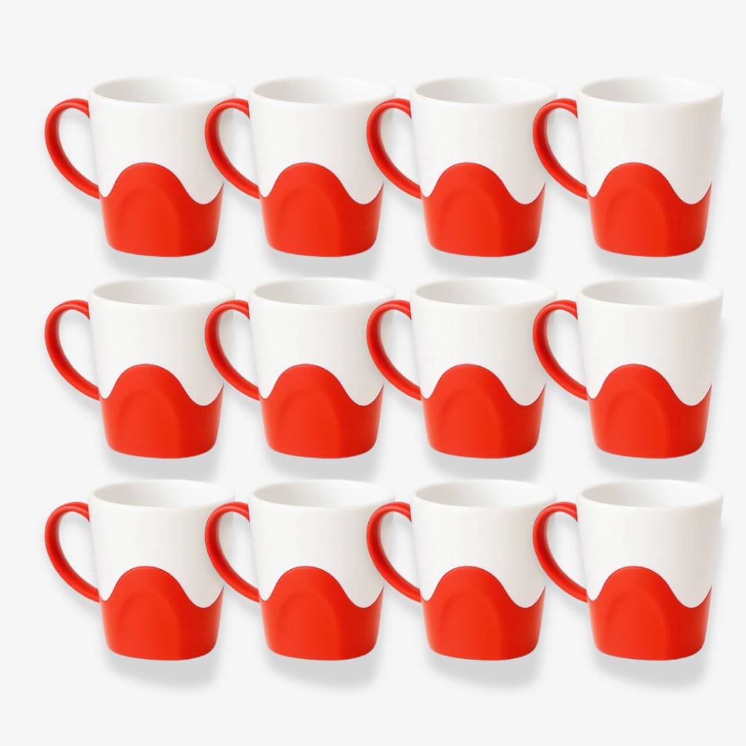 KANSY Plastic Mug with Handle – Lightweight Unbreakable Reusable Cups for Drinking Hot, Cold, Coffee, Tea, Water, Beer – Office, Travel, Party, Camping, Caravan, Picnic, BPA Free (12, Red)