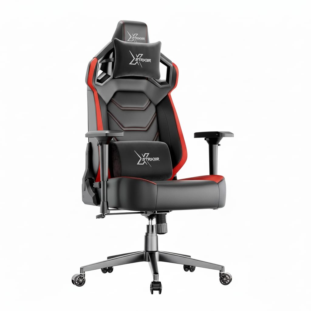 Blisswood Gaming Chair for Adults, Ergonomic Computer Desk Chair with 4D Armrests, Wide Seat, Racing Design, Reclines 150° Lumbar Support, Height-Adjustable Swivel PC Chair For Home (Black & Red)