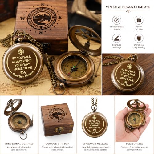 Brújula de Sundial de Latón Personalizada - Regalo de Aniversario - Royalmart miniatura 2