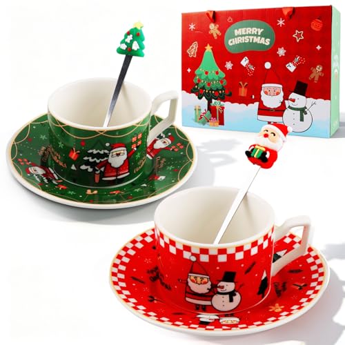 Dwafill Taza Navidad, 6 Piezas 200ml Taza con Tapa, con Hermosa Caja de Regalo, Tazas NavideñAs de CeráMica 3d, Regalos Navidad, Apta para Leche, Café, Vino Tinto, Apta Para Todas las Estaciones (D)