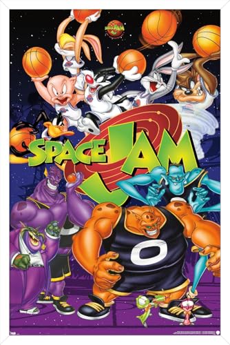 Trends International Looney Tunes: Space Jam - Collage Wall Poster, 14.725" x 22.375", White Framed Version