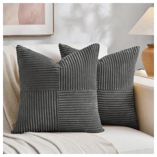 Fancy Homi 2 Packs Dark Gray Decorative Throw Pillow Covers 18x18 Inch for Living Room Couch Sofa, Rustic Farmhouse Boho Home Decor, Soft Corss Corduroy Patchwork Textured Square Cushion Case 45x45 cm