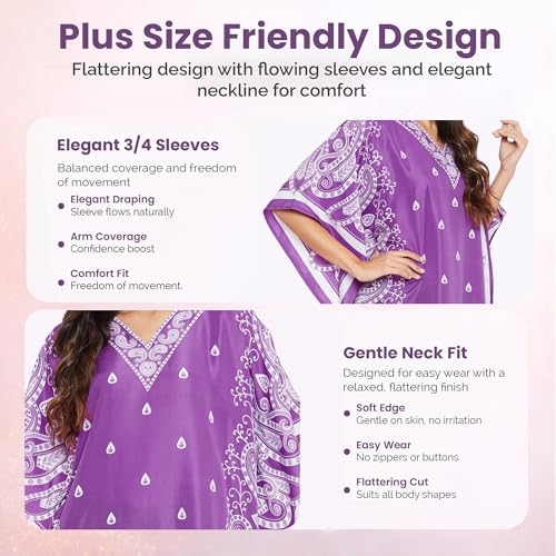Image of Oussum Plus Size Kaftan Dresses for Women, Polyester Summer Caftan Cover Up Maxi Beach Dress, 1X-3X