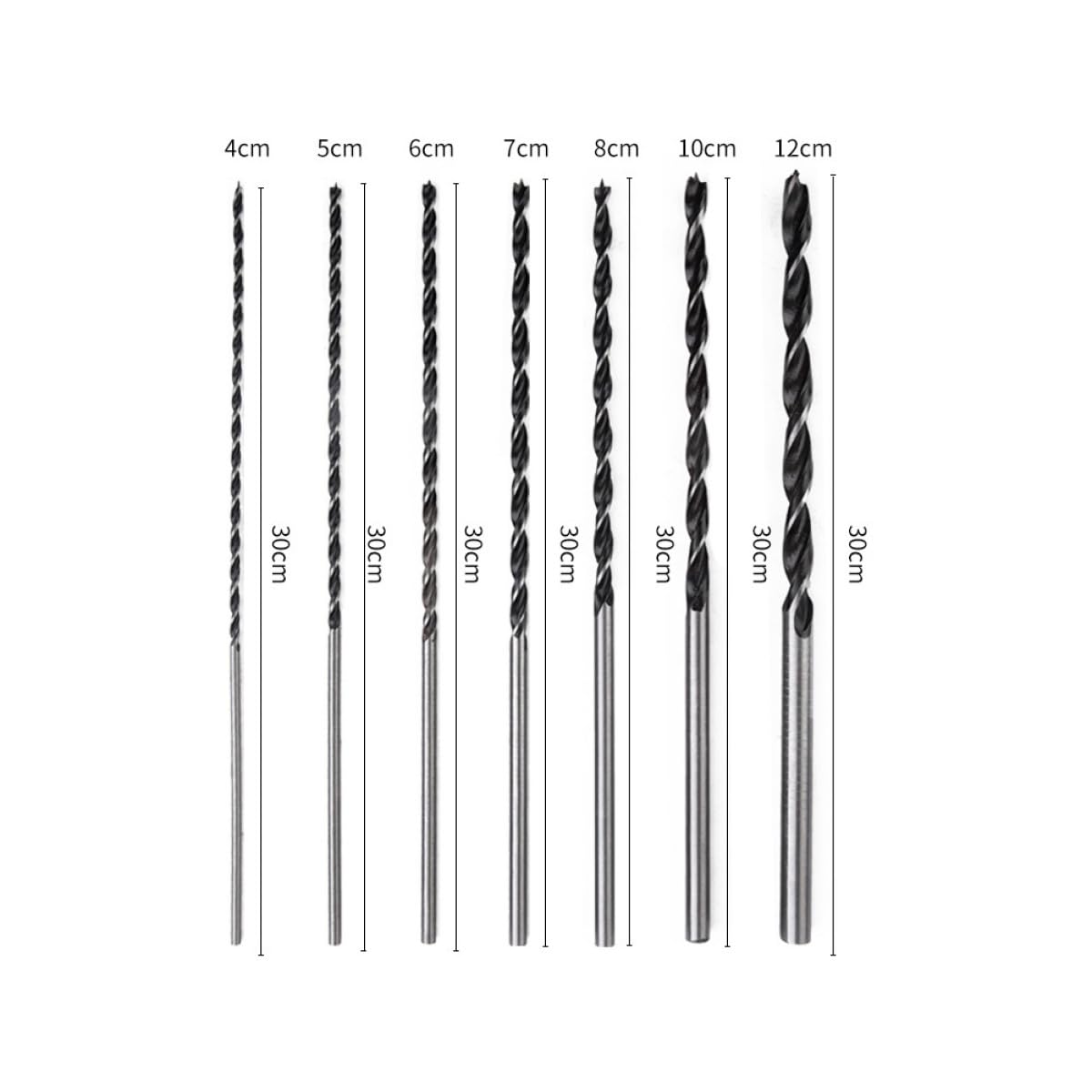 ULTECHNOVO Juego de Brocas Extralargas de Acero al Carbono 300 MM 7 Piezas Diámetros Variados para Perforar Madera Dura y Contrachapado en Trabajos de Carpintería y Bricolaje