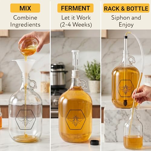 Image of Complete Mead Making Kit for Beginners with Premium Yeast and Ingredients - Home Brewing Starter Kit - Includes 1 Gallon Carboy - Alcohol Hydrometer - Auto Siphon - Airlock - How to Guide