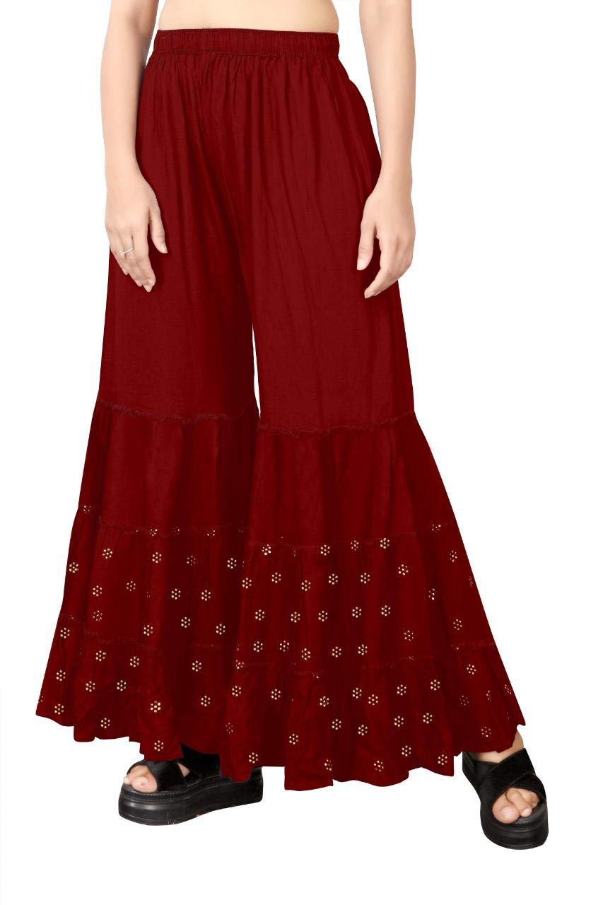 kotton maxx Women's Foil Printed Rayon Flared Sharara Palazzo Pants-picture-10