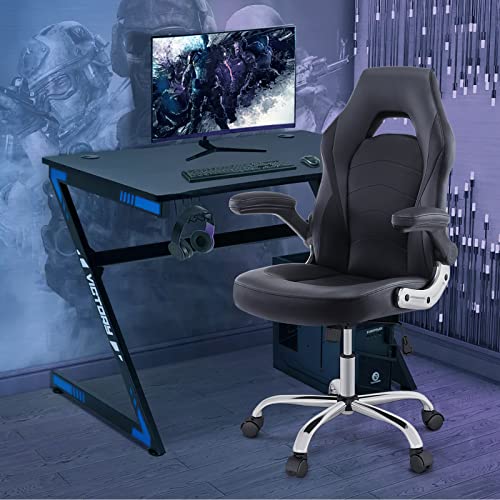 Office Desk Chair Ergonomic Chair With Flip-up Armrests - Bigzzia Mid-Back Computer Chair With Lumbar Support - Mesh Chair For Home Office - Black