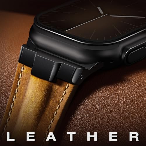 Image of Leather bands Compatible With Apple Watch Ultra Band 49mm 46mm 45mm 44mm 42mm, Superior Genuine Leather Rugged Metal Connector Durable Strap for Men iWatch Ultra3 2 1,Series 11 10 9 8 7 6 5 4 3 SE3 SE