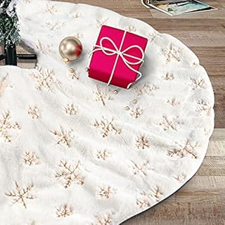 Christmas Tree Skirt Grey 90cm/36in Large Christmas Tree Skirts Plush Round Mat Christmas Tree Decoration Luxury Faux Fur Christmas Tree Skirt for Xmas Party Holiday Home Decorations