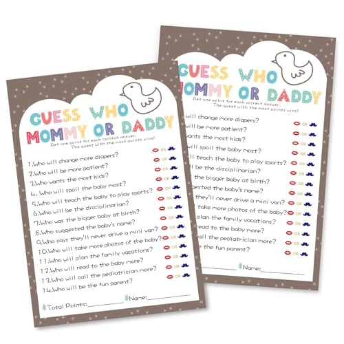 OLOUTAB Baby Shower Games for Boy or Girl - Guess Who Mommy or Daddy(50 Cards),Gender Neutral,Thick Paper,Hilarious,Fun and Easy to Play