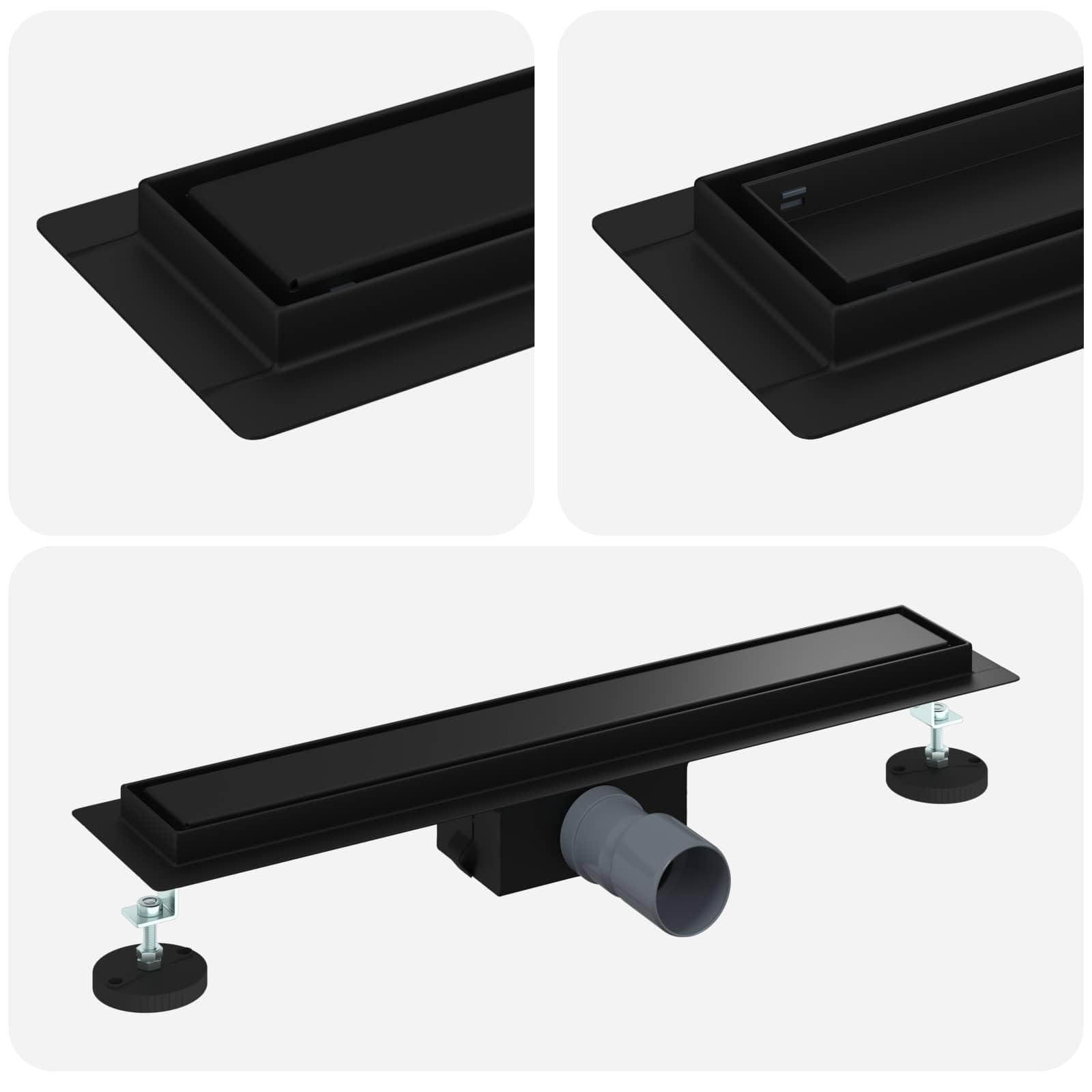 vidaXL Drenaggio Doccia 2 in 1 Nero 50 cm Acciaio Inox 304, Stile per Il Bagno, Scarico Doccia Moderno, Soluzione idraulica, Accessori per Il Controllo dell'Acqua