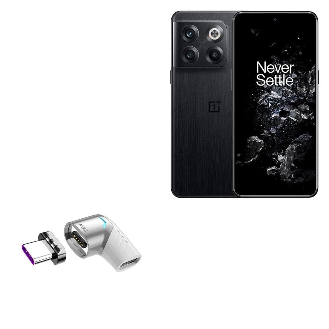 BoxWave Adapter Compatible with OnePlus 10T - MagnetoSnap PD Angle Adapter, Magnetic PD Angle Charging Adapter Device Saver - Metallic Silver