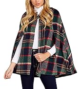 GAMISOTE Womens Jacket Plaid Cape Sleeveless Open Front Hooded Poncho Cloak Outerwear