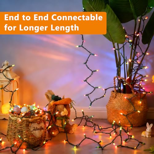 Image of BrizLabs Easter Lights String, 34.8ft 150 Count Pastel Lights Connectable, Easter String Lights Plugin, 120V UL Certified Incandescent Christmas Lights Green Wire for Easter Tree Indoor Outdoor Decor