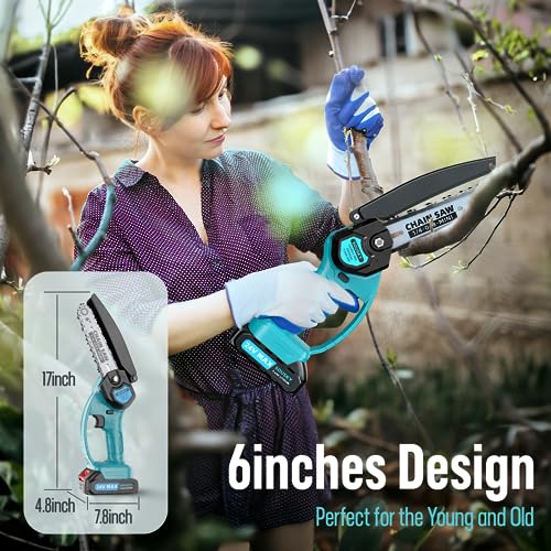 Mini Chainsaw Cordless, 6Inch Portable Small Chain Saw Battery Powered, Handheld Chainsaws with 2 * 24V 2.0MAH Powered Rechargeable Battery for Tree/Wood Cutting Trimming Craftsman Gardening Pruning - Image 5