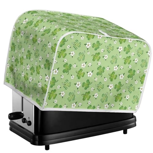 Image of Talayituse Green Shamrock Flower Print Toaster Cover 4 Slice Wide Slot, Lightweight Dust Protection Washable Appliance Bag for Bread Maker, St. Patrick's Day Decoration, Pink