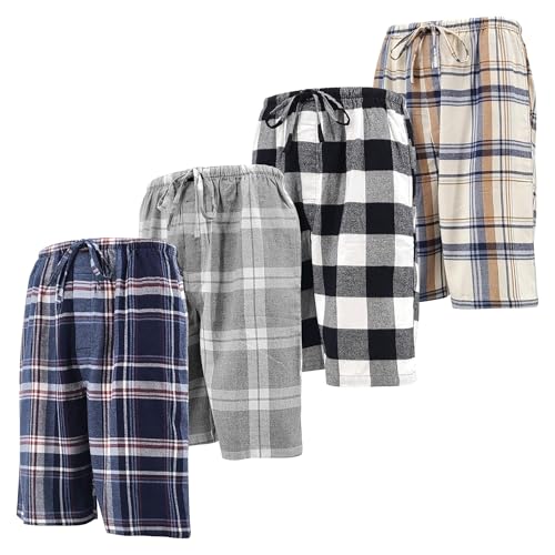 Image of Andrew Scott Men's Cotton Flannel Soft Woven Lounge PJ Shorts | Drawstring & Pockets | Multi Packs
