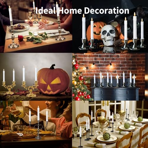 Image of YBU Flameless Taper Candles with Remote 7 Inches Led Candle Sticks with Flickering Light Timer Dimmer Battery Operated Window Candles for Halloween Christmas Decoration 6 Pcs, White