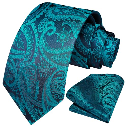 Image of HISDERN Ties for Men Paisley Tie and Pocket Square Woven Classic Floral Mens Ties Handkerchief Set Wedding Party Necktie