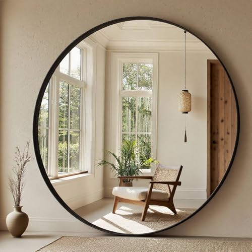 MAMIZO Specchio da parete 80 x 80 cm, specchio da bagno rotondo, lussuoso telaio profondo in vetro temperato, con cornice in alluminio spazzolato, corridoio, soggiorno, camera da letto, lavabo