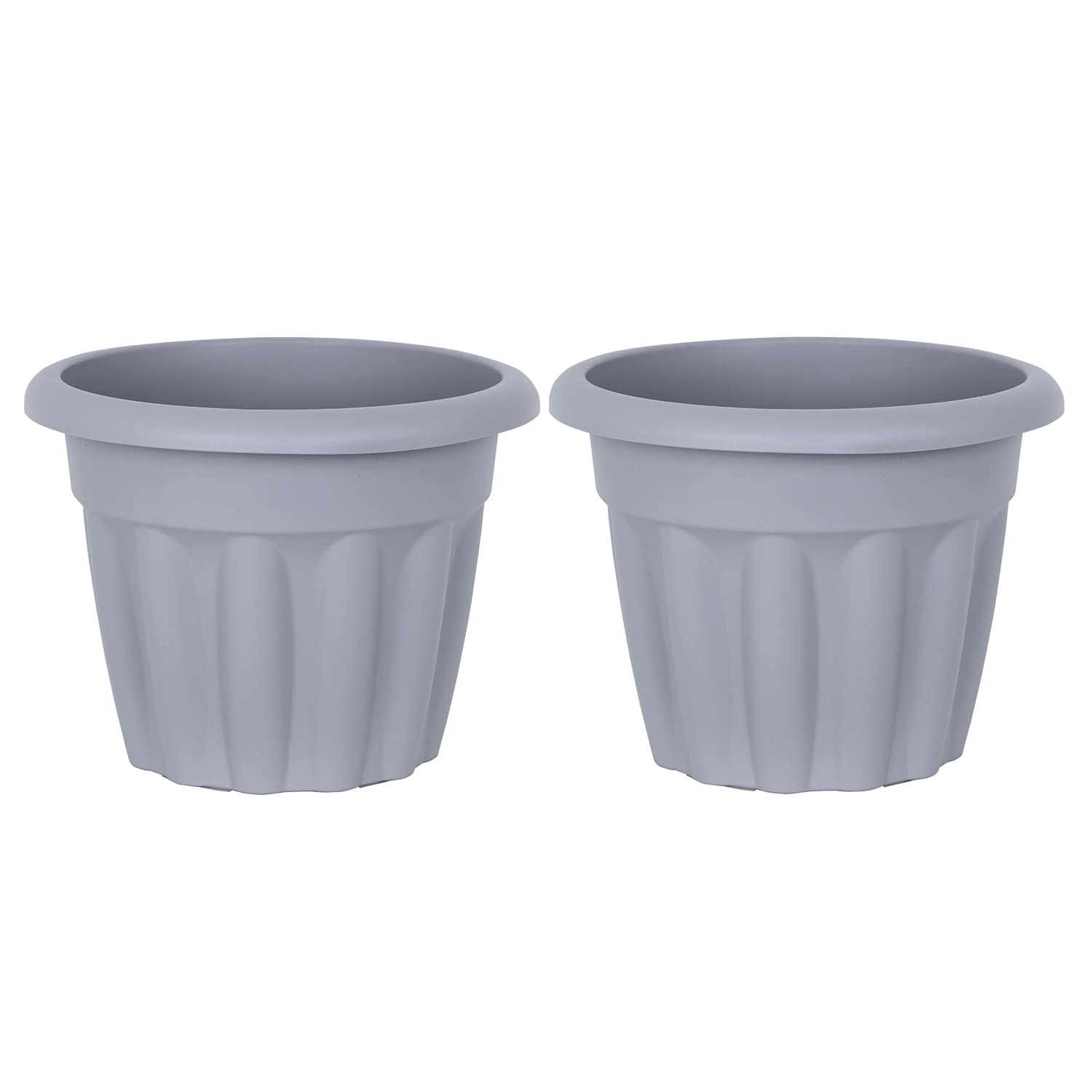 M1ss Grey (Set Of 2-25Cm Planter Round Upcycled Plastic Planter Flower Pot Huge Size Perfect For Garden Decoration, Patios, Indoor, Outdoor Home